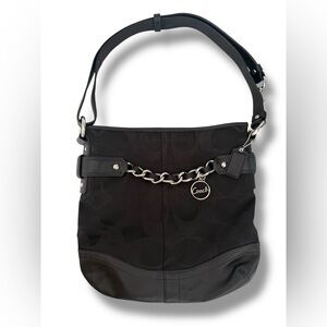 Coach Black Signature Optic Silver Chain Shoulder Bag Purse Adjustable Strap